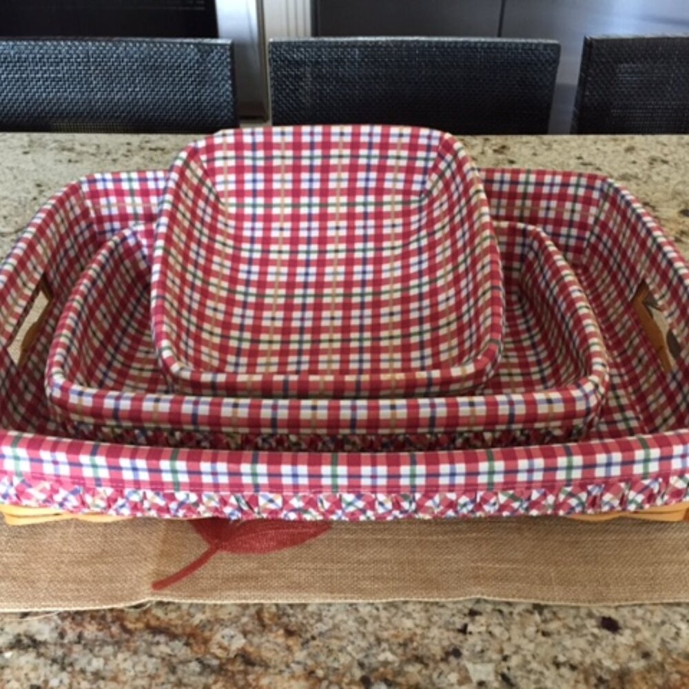 LONGABERGER VINTAGE MAPLE WOOD BASKET SET 3 PCS EUC